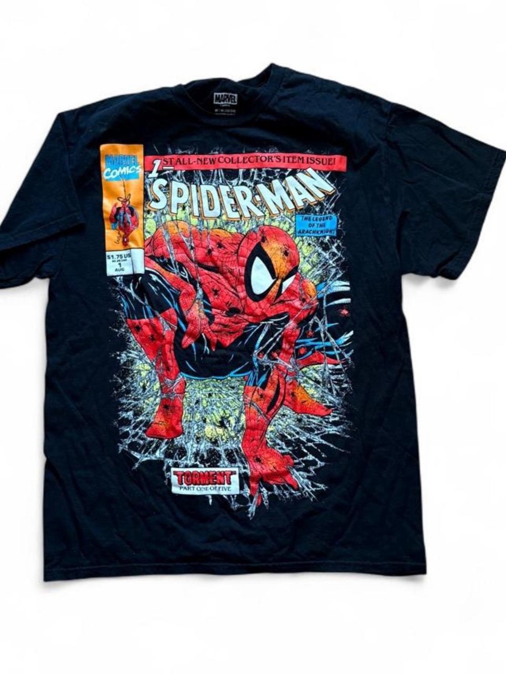 Marvel Spider-Man Comic Cover Tee - Black with Red and Yellow Print